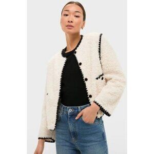 Hyacinth House Cream & Black Trim Sherpa Audrey Jacket Cardigan Sweater Size L